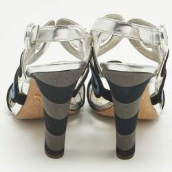 Pre Owned Prada Multicolor Suede and Leather Cut Out Slingback Sandals Size 39