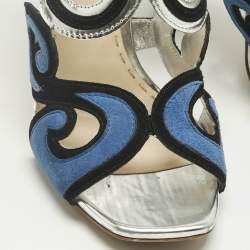 Pre Owned Prada Multicolor Suede and Leather Cut Out Slingback Sandals Size 39