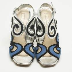 Pre Owned Prada Multicolor Suede and Leather Cut Out Slingback Sandals Size 39