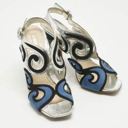 Pre Owned Prada Multicolor Suede and Leather Cut Out Slingback Sandals Size 39