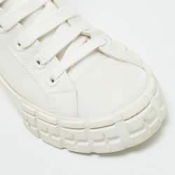 Pre Owned Prada White Nylon Triangle Pouch Pocket High Top Sneakers Size 37