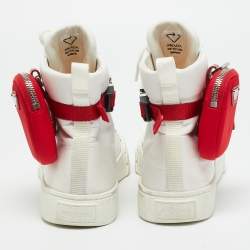 Pre Owned Prada White Nylon Triangle Pouch Pocket High Top Sneakers Size 37