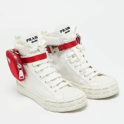 Pre Owned Prada White Nylon Triangle Pouch Pocket High Top Sneakers Size 37