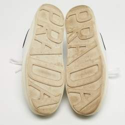 Pre Owned Prada White/Black Leather Lace Up Low Top Sneakers Size 38.5