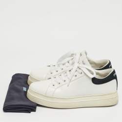 Pre Owned Prada White/Black Leather Lace Up Low Top Sneakers Size 38.5