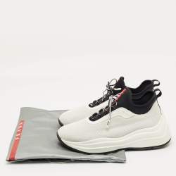 Pre Owned Prada White/Black Knit Fabric and Nylon Low Top Sneakers Size 38