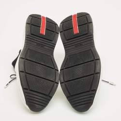 Pre Owned Prada White/Black Knit Fabric and Nylon Low Top Sneakers Size 38