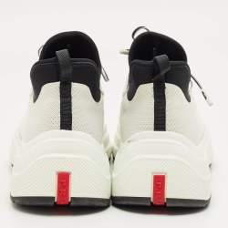 Pre Owned Prada White/Black Knit Fabric and Nylon Low Top Sneakers Size 38