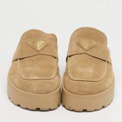 Pre Owned Prada Beige Suede San Tropez Mules Size 38.5