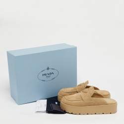 Pre Owned Prada Beige Suede San Tropez Mules Size 38.5