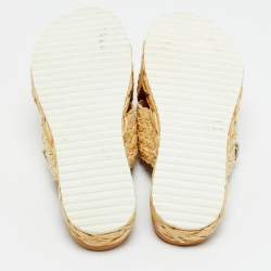 مملوكة مسبقًا Prada Beige Raffia Crystal Embellished Flat Slides Size 37