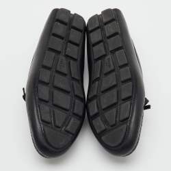 Pre Owned Prada Black Saffiano Leather Logo Bow Slip On Loafers Size 38.5