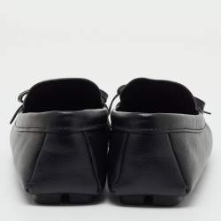 Pre Owned Prada Black Saffiano Leather Logo Bow Slip On Loafers Size 38.5