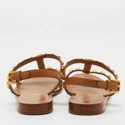 Pre Owned Prada Brown Leather Studded Flat Sandals Size 36