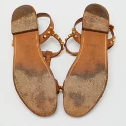 Pre Owned Prada Brown Leather Studded Flat Sandals Size 36
