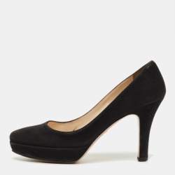 Pre Owned Prada Black Suede Platform Pumps Size 38.5