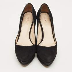 Pre Owned Prada Black Suede Platform Pumps Size 38.5