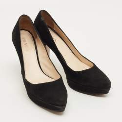 Pre Owned Prada Black Suede Platform Pumps Size 38.5