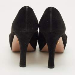 Pre Owned Prada Black Suede Platform Pumps Size 38.5