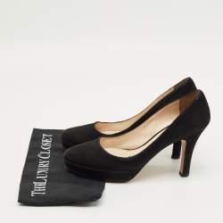 Pre Owned Prada Black Suede Platform Pumps Size 38.5