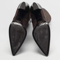 Pre Owned Prada Dark Brown Leather Knee Length Boots Size 38