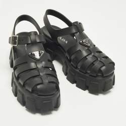 مملوكة مسبقًا صندل برادا نعل سميك مطاط أسود مقاس 39