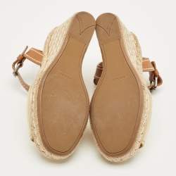Pre Owned Prada Size 40 Gold/Brown Leather Espadrille Wedge Sandals