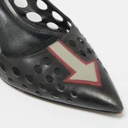 Pre Owned حذاء كعب عالي برادا جلد مثقب أسود مقدمة مدببة مقاس 40