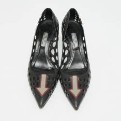 Pre Owned حذاء كعب عالي برادا جلد مثقب أسود مقدمة مدببة مقاس 40