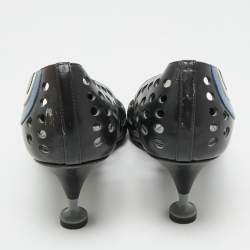 Pre Owned حذاء كعب عالي برادا جلد مثقب أسود مقدمة مدببة مقاس 40