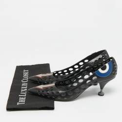 Pre Owned حذاء كعب عالي برادا جلد مثقب أسود مقدمة مدببة مقاس 40