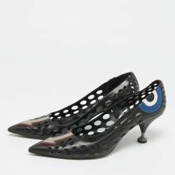 Pre Owned حذاء كعب عالي برادا جلد مثقب أسود مقدمة مدببة مقاس 40