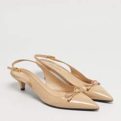 مملوكة مسبقًا Prada Beige Patent Leather Pointed Toe Slingback Pumps Size 39