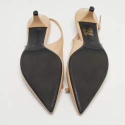 مملوكة مسبقًا Prada Beige Patent Leather Pointed Toe Slingback Pumps Size 39