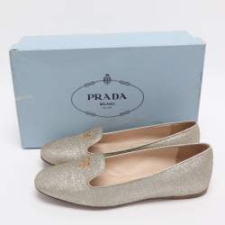 Pre Owned Prada Size 37.5 Gold Glitter Smoking Slippers