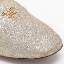 Pre Owned Prada Size 37.5 Gold Glitter Smoking Slippers
