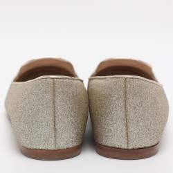 Pre Owned Prada Size 37.5 Gold Glitter Smoking Slippers