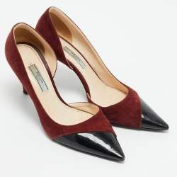 Pre Owned Prada Size 36.5 Burgundy Patent Leather and Suede D'orsay Pumps