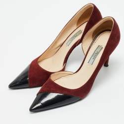 Pre Owned Prada Size 36.5 Burgundy Patent Leather and Suede D'orsay Pumps