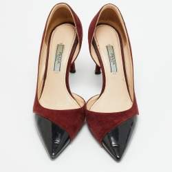 Pre Owned Prada Size 36.5 Burgundy Patent Leather and Suede D'orsay Pumps