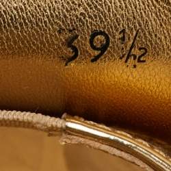 Pre Owned Prada Size 39.5 Gold Patent Leather Triangle Logo Slip On Loafers