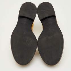 Pre Owned Prada Size 39.5 Gold Patent Leather Triangle Logo Slip On Loafers