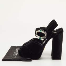 مملوكة مسبقًا Prada Size 40 Black Velvet Cross Strap Platform Crystal Block Heel Sandals