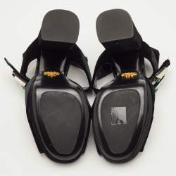مملوكة مسبقًا Prada Size 40 Black Velvet Cross Strap Platform Crystal Block Heel Sandals