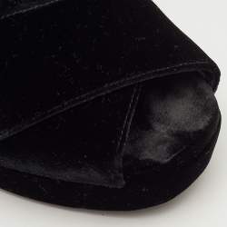 مملوكة مسبقًا Prada Size 40 Black Velvet Cross Strap Platform Crystal Block Heel Sandals
