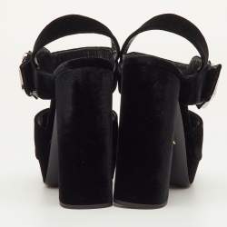 مملوكة مسبقًا Prada Size 40 Black Velvet Cross Strap Platform Crystal Block Heel Sandals