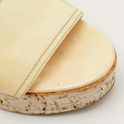 Pre Owned Prada Size 41 Cream Patent Leather Cork Platform Block Heel Sandals