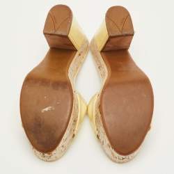 Pre Owned Prada Size 41 Cream Patent Leather Cork Platform Block Heel Sandals