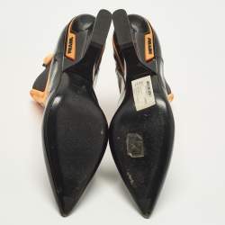 مملوكة مسبقًا Prada Size 39 Black/Orange Neoprene and Patent Leather Pointed Ankle Length Boots
