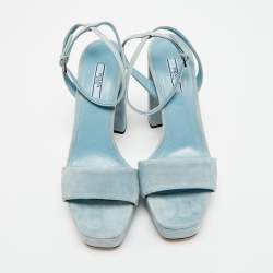 Pre Owned صندل سيور مفصل بعقد جلد فضي من برادا مقاس 37.5